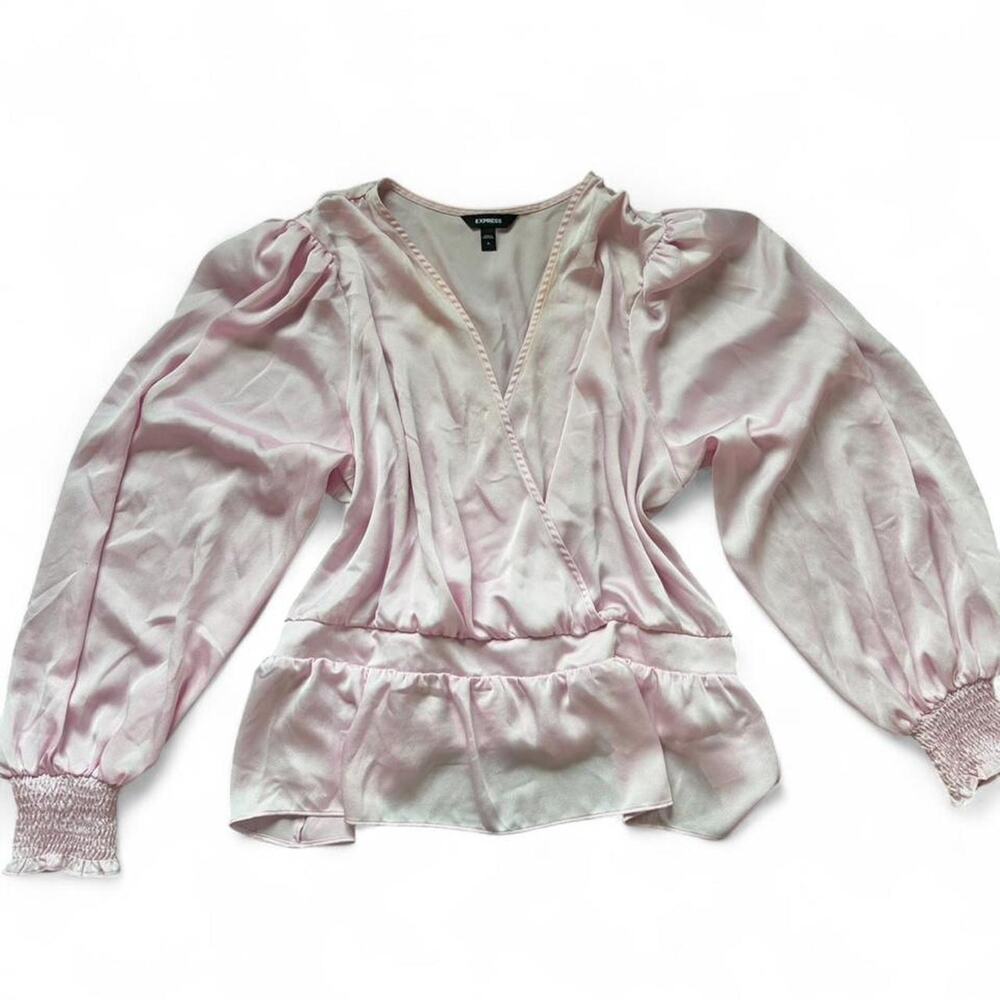 Express Light Pink Ruffle Long Sleeve Blouse - XL